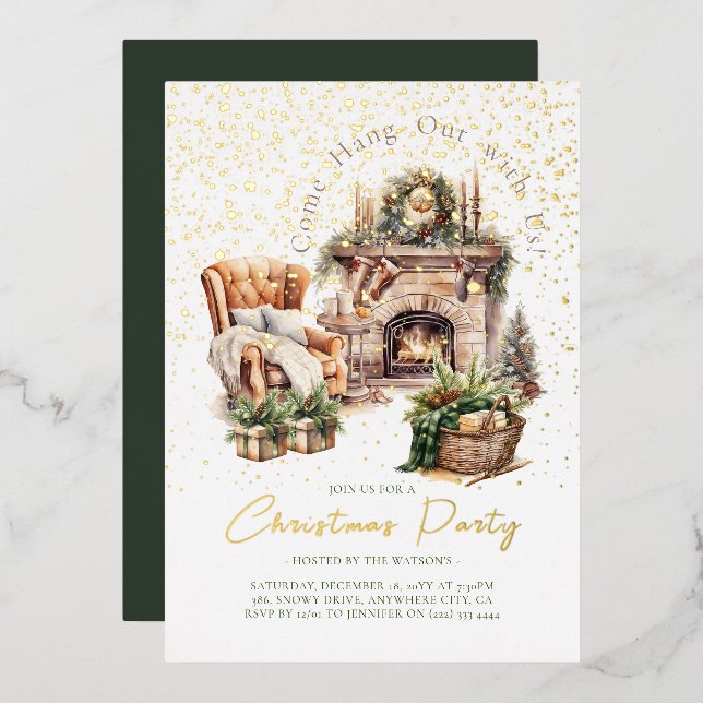 Fêtes de Noël cosy Foil Invitation (Recto/Verso)