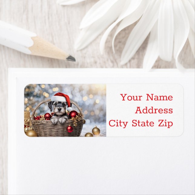 Fêtes de Noël Retour Étiquette Schnauzer Puppy (En situation)