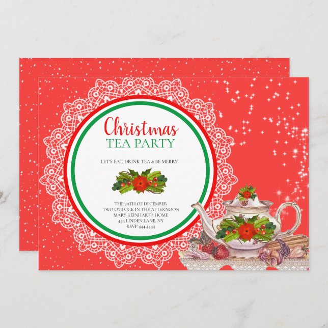 Fêtes de Noël Tea Party Invitations (Devant / Derrière)