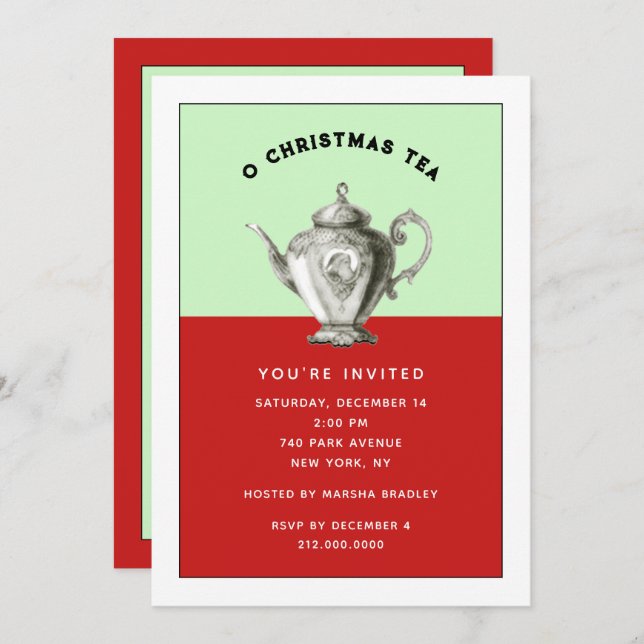 Fêtes de Noël Tea Party Invitations (Devant / Derrière)