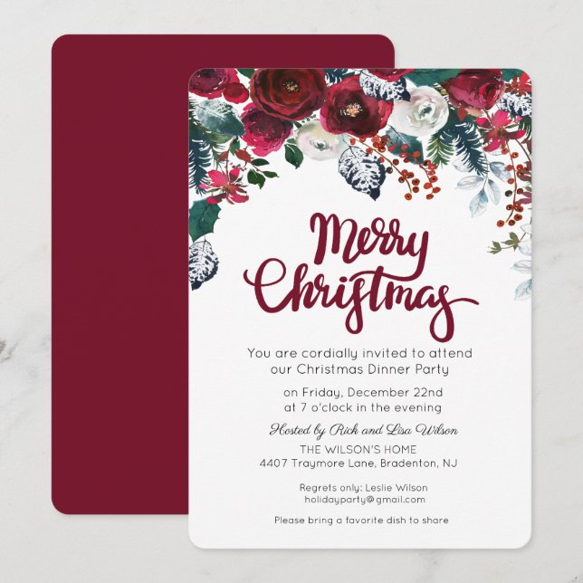 Fêtes Noël Bourgogne Fête Florale Invitation (Devant / Derrière)