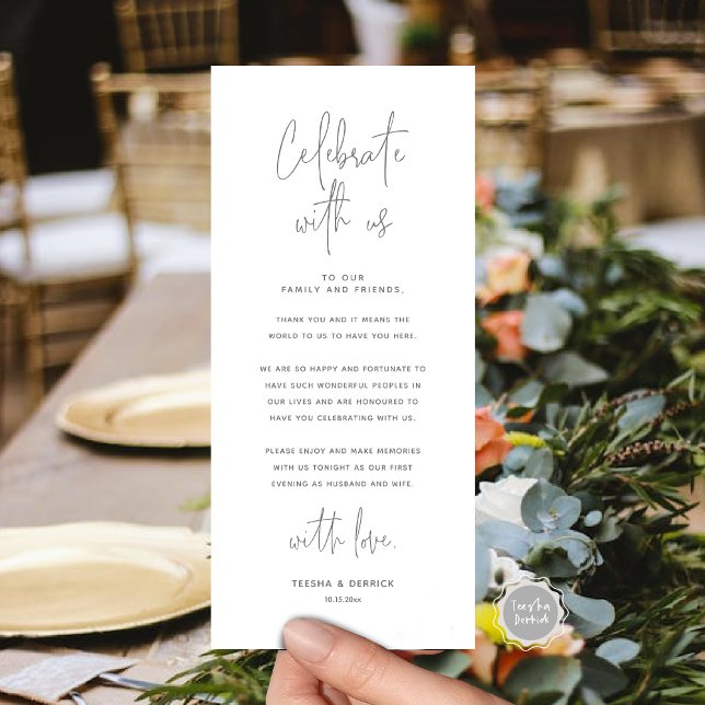 Fêtez Avec Nous, Place Setting Carte de remercieme (Celebrate With Us, Place Setting Thank you Card, in Dark Grey Modern Handwriting Script Themed)