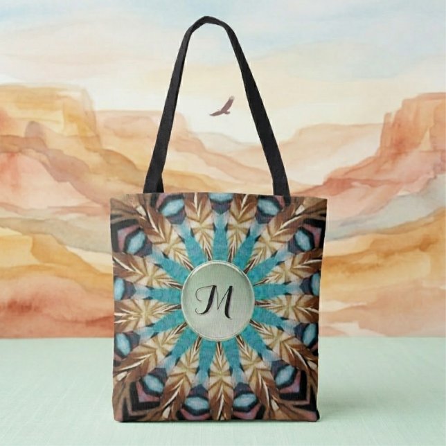 Fether Aquamarin, braun, blau und grüne Mandala-Ta Tasche (Von Creator hochgeladen)