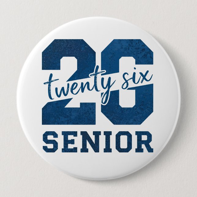 Fett “26 Senior” Blau-Typografie-Design Button (Vorderseite)