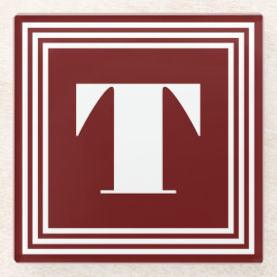 Fett 3-Rahmen-Monogramm Dunkelrot Glasuntersetzer
