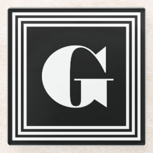 Fett 3-Rahmen-Monogramm Schwarz/Weiß Glasuntersetzer