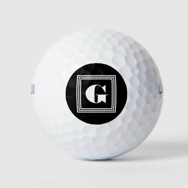Fett 3-Rahmen-Monogramm | Schwarz/Weiß Golfball (Vorderseite)