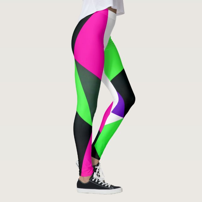 Fett 80er Farbblock Nebel Grün Rosa Lila Leggings (Rechts)