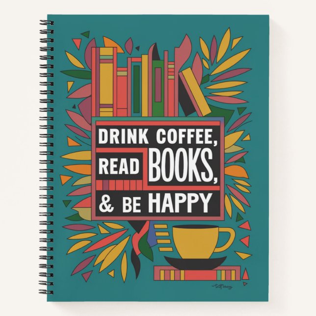 Fett Abstrakter "Drink Coffee, Read Books" Notizbuch (Vorderseite)