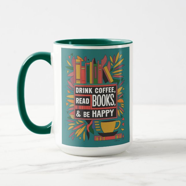 Fett Abstrakter "Drink Coffee, Read Books" Tasse (Links)