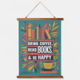Fett Abstrakter "Drink Coffee, Read Books" Wandteppich Mit Holzrahmen