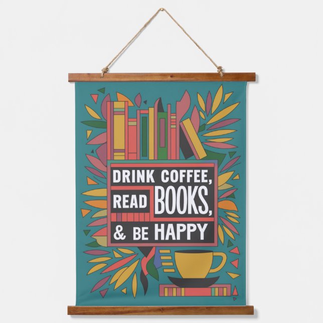 Fett Abstrakter "Drink Coffee, Read Books" Wandteppich Mit Holzrahmen (Vorderseite)