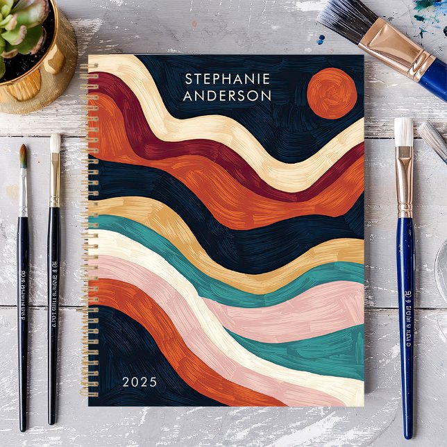 Fett Abstrakter Pinselstrich Waves Sun Individuell Planer (Von Creator hochgeladen)