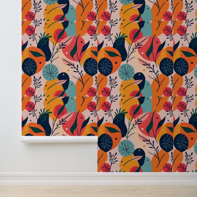 Fett Abstraktes Floral- und Leaf-Design Tapete (Anwendung)