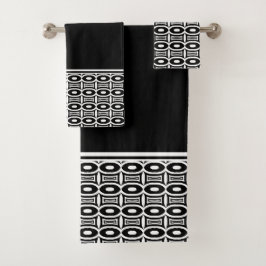 Fett Abstraktes geometrisches Muster Schwarz/Weiß Badhandtuch Set