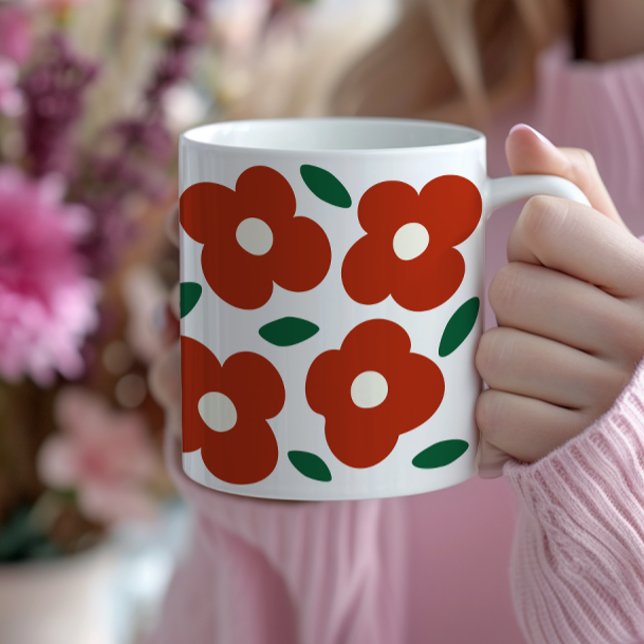 Fett Abstraktes Retro-Blume-Muster Kaffeetasse (cute bold red abstract flower coffee mug)