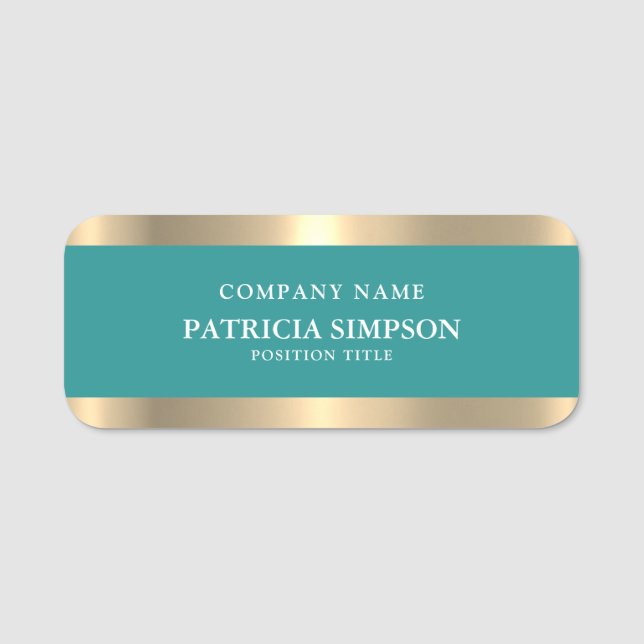 Fett Aquamarine grüne und luxuriöse Metallic Golde Namensschild (Vorderseite)