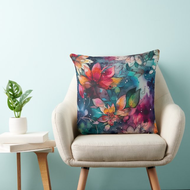 Fett Aquamarine Orangefarbene Blume Kissen (Stuhl )