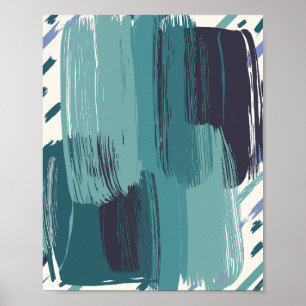 Fett Aquamarine Pinselstriche auf weißem Hintergru Poster