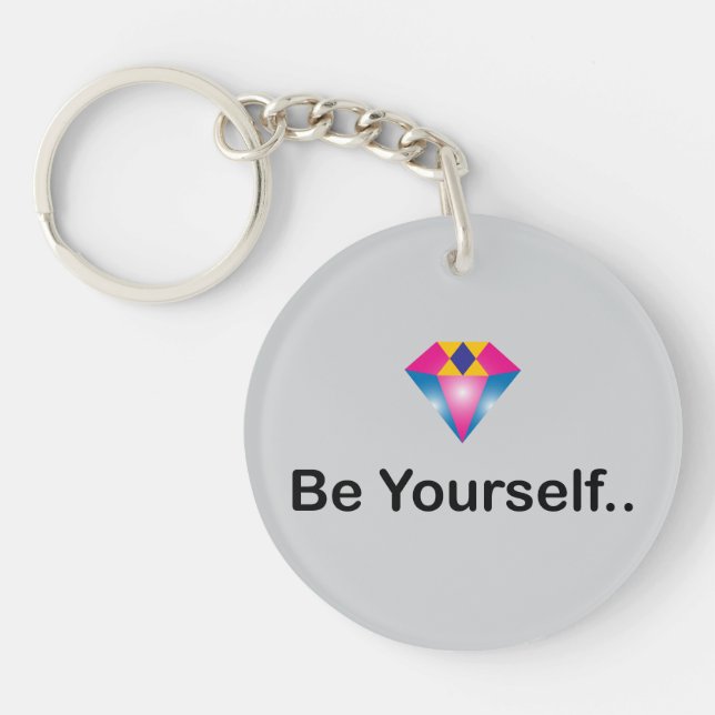 Fett "Be Yourself" Zitat mit glänzendem Diamant Schlüsselanhänger (Vorderseite)