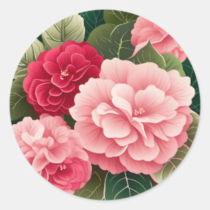 Fett Begonia Leaf und Blume Muster Runder Aufkleber