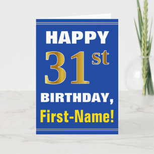Fett, blau, Imitate Gold 31. Geburtstag mit Name C Karte