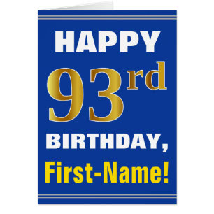 Fett, Blau, Imitate Gold 93. Geburtstag mit Name-K