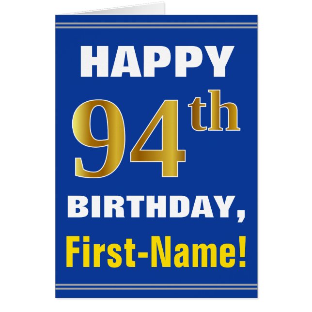 Fett, Blau, Imitate Gold 94. Geburtstag mit Namens (Vorne)