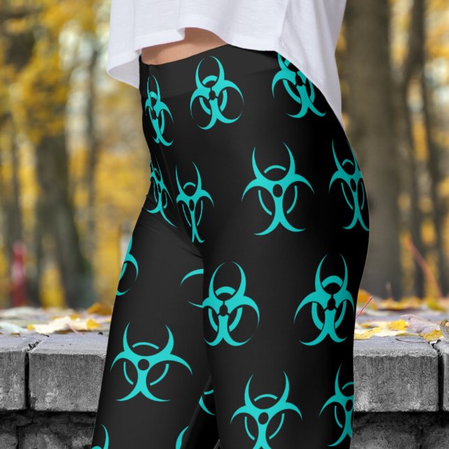Fett Blau-Schwarz-Biogefährdung-Muster Leggings (Biohazard Blue on Black Leggings)