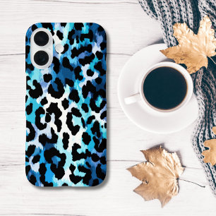 Fett Blau Schwarz Leopard Gepard Tierprint iPhone 16 Hülle