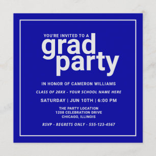 Fett Blau und Silbergrau Modernes Grad Party Einladung