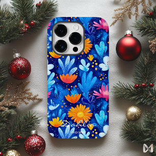 Fett-blaues Blumenmuster mit Namenszitat Case-Mate iPhone 14 Pro Hülle