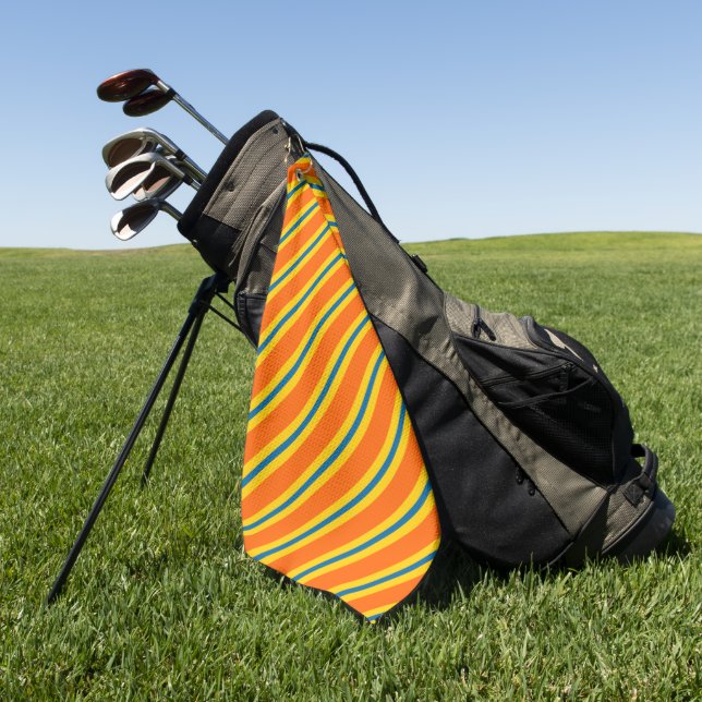 Fett blaues, orangefarbenes und gelbes Streifenmus Golfhandtuch (Gras)