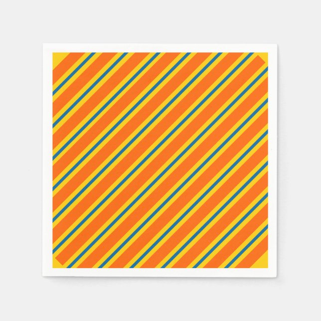 Fett blaues, orangefarbenes und gelbes Streifenmus Serviette (Vorderseite)