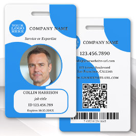 Fett blaues weißes Retro-Foto-ID-Abzeichen Ausweis