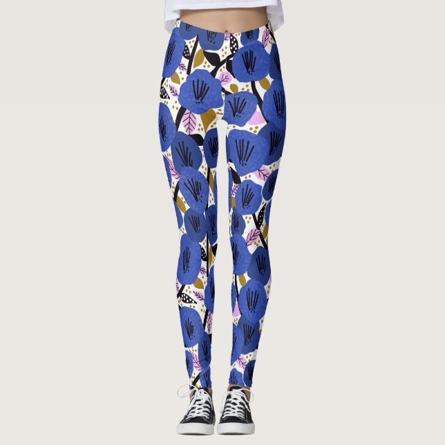 Fett blaurosa Leggings mit floralen Mustern (Vorderseite)