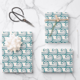Fett Blue Ocean Waves Muster Geschenkpapier Set