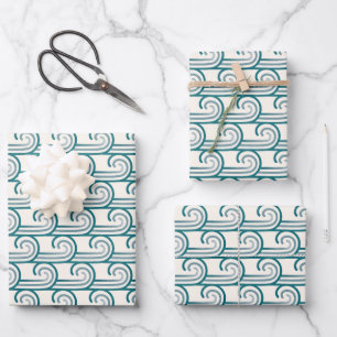 Fett Blue Ocean Waves Muster Geschenkpapier Set