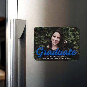 Fett Blue Script Foto Abschluss Ankündigung Magnet