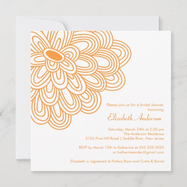 Fett Blütenorange & White Bridal Dusche Einladung (Vorderseite)