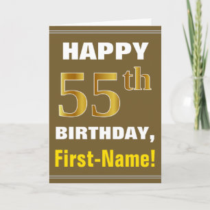 Fett, braun, Imitate Gold 55. Geburtstag mit Name Karte