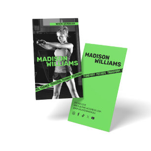 Fett Bright Green Personal Trainer Foto Visitenkarte
