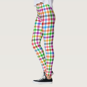 Fett Bunt Regenbogen Gingham Karo - Weiß Leggings