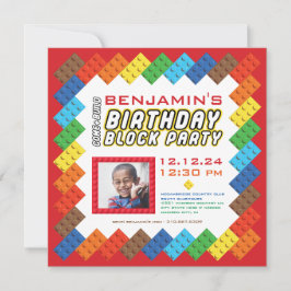 Fett bunte Bricks Gebäude Blocks Geburtstag Einladung