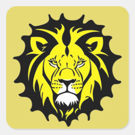 Fett Cartoon Lion Head Illustration Quadratischer Aufkleber