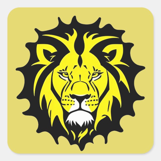 Fett Cartoon Lion Head Illustration Quadratischer Aufkleber (Vorderseite)