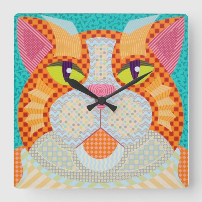 Fett Cat Clock Quadratische Wanduhr (Vorderseite)