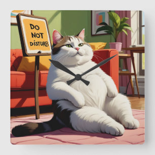 Fett Cat Funny nicht stören Quadratische Wanduhr