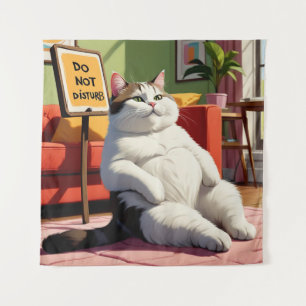 Fett Cat Funny nicht stören Wandteppich