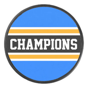 Fett-CHAMPIONEN Hellblau-gelbe schwarze Streifen Eishockey Puck